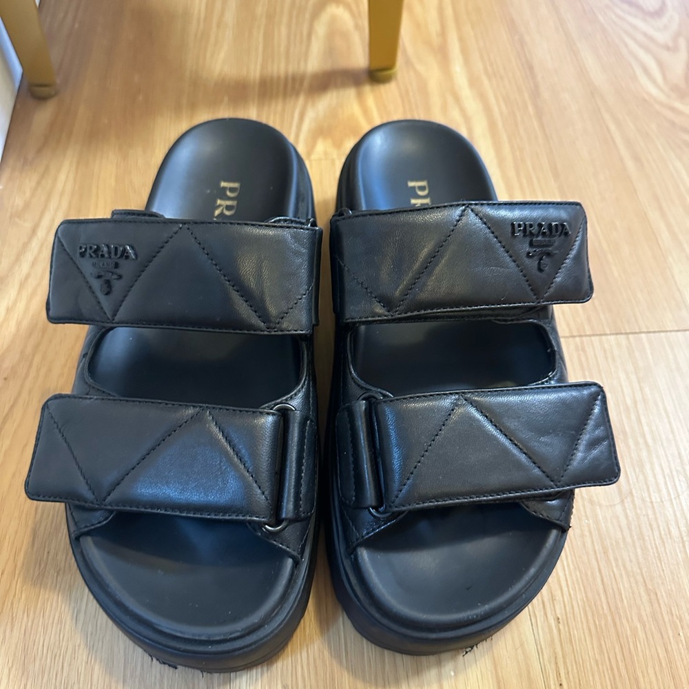 Prada Black Quilted Slide Sandals
